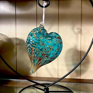 Heart shaped blown glass original with stand